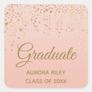Blush roze roze goudglitter Confetti Afstuderen Vierkante Sticker