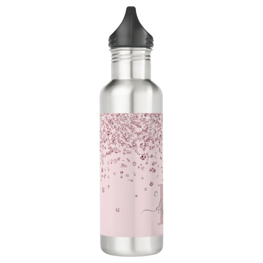 Blush roze roze goudglitter Diamond Monogram Waterfles (Links)