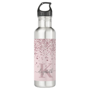 Blush roze roze goudglitter Diamond Monogram Waterfles