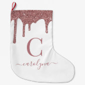 Blush roze roze goudglitter Drivers Monogram Grote Kerstsok (Voorkant)