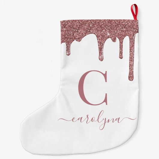 Blush roze roze goudglitter Drivers Monogram Grote Kerstsok (Achterkant)