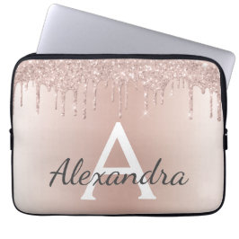 Blush roze roze goudglitter Drivers Monogram Laptop Sleeve