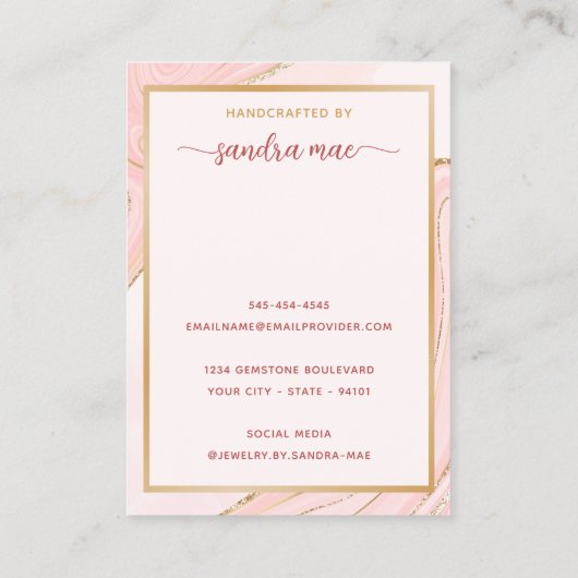 Blush roze roze goudglitter juwelen Kaart Visitekaartje (Achterkant)