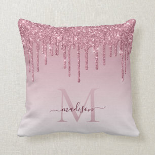 Blush roze roze goudglitter ombre Monogram script Kussen