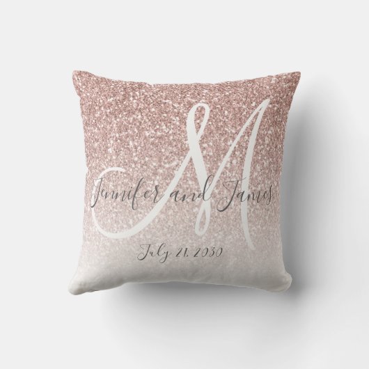 Blush roze roze goudglittermonogram Pas getrouwd Kussen (Achterkant)