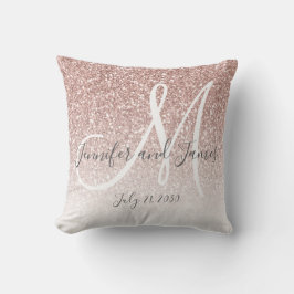 Blush roze roze goudglittermonogram Pas getrouwd Kussen