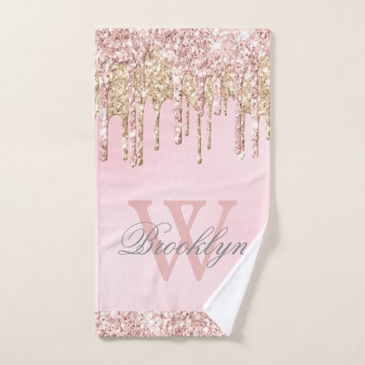 Blush roze roze goudglitterschijven monogrammen bad handdoek (Handdoek)