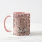 Blush roze roze goudglitterschijven monogrammen mok (Links)