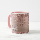 Blush roze roze goudglitterschijven monogrammen mok (Voorkant links)