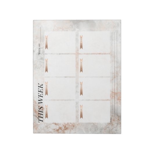 Blush roze roze goudkleurige, stijlvolle weekblad notitieblok (Linkerzijde)