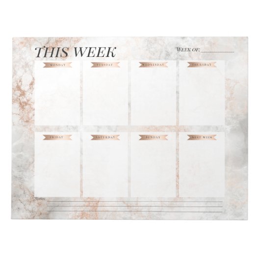 Blush roze roze goudkleurige, stijlvolle weekblad notitieblok (Voorkant)