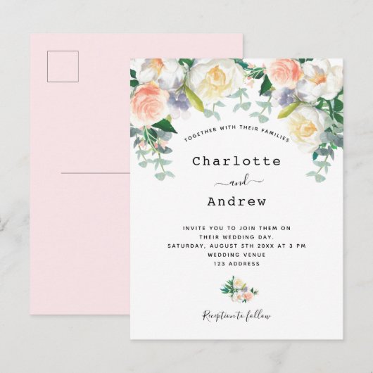 Blush roze roze goudmeel Eacalyptusbruiloft Briefkaart (Voorkant / Achterkant)