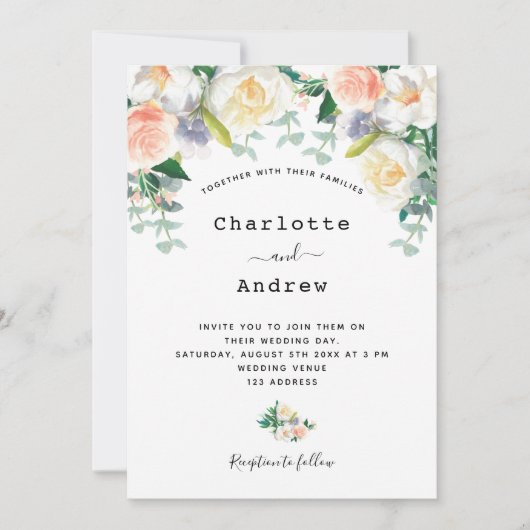 Blush roze roze goudmeel Eacalyptusbruiloft Kaart (Voorkant)