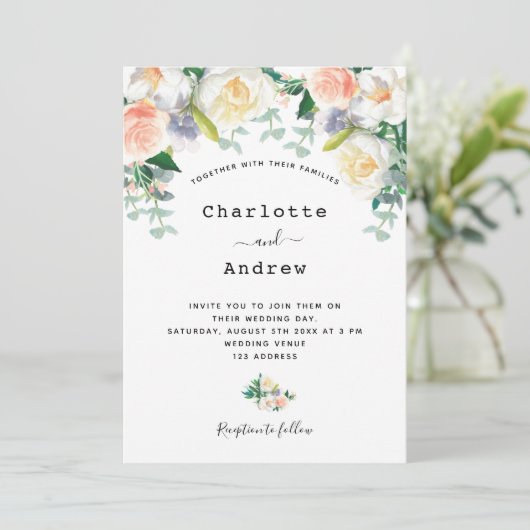 Blush roze roze goudmeel Eacalyptusbruiloft Kaart (Staand voorkant)