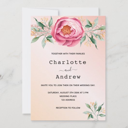 Blush roze roze goudmeel glitter bruiloft kaart (Voorkant)