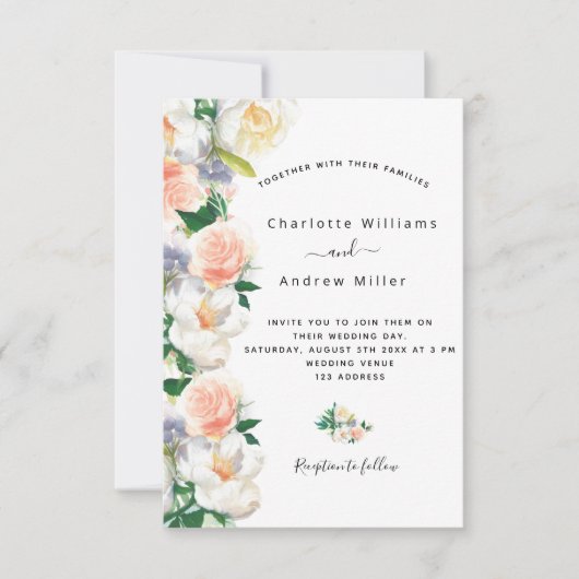 Blush roze roze goudmeel witte bruiloft kaart (Voorkant)