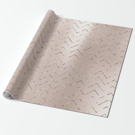 Blush roze roze goudmetallisch fixier VIP Chevron Cadeaupapier (Uitgerold)