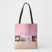 Blush roze roze goudmonogram fotocollage tote bag (Voorkant)