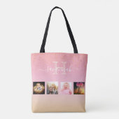 Blush roze roze goudmonogram fotocollage tote bag (Achterkant)
