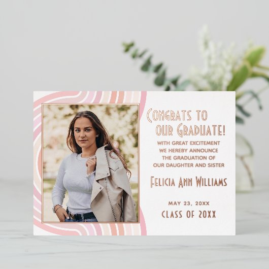 Blush roze roze goudolie Afstuderen Aankondiging (Staand Voorkant)