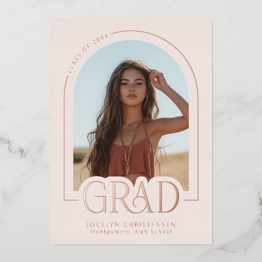 Blush roze roze goudolie Afstuderen Aankondiging (Voorkant)