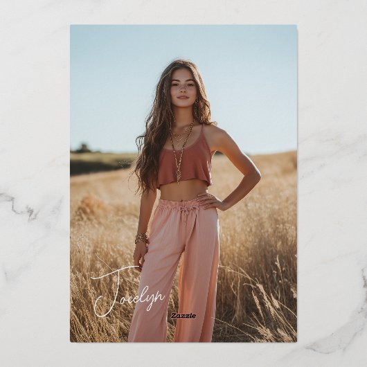 Blush roze roze goudolie Afstuderen Aankondiging (Achterkant)