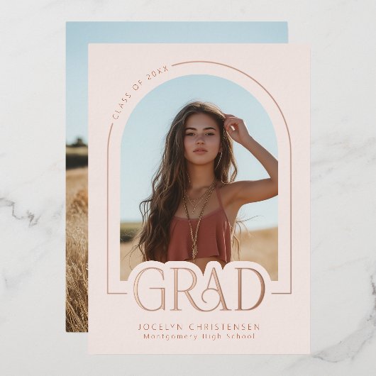 Blush roze roze goudolie Afstuderen Aankondiging (Voorkant / Achterkant)