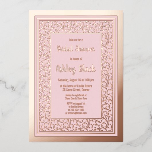 Blush roze roze goudolie Vrijgezellenfeest Folie Uitnodiging (Voorkant)