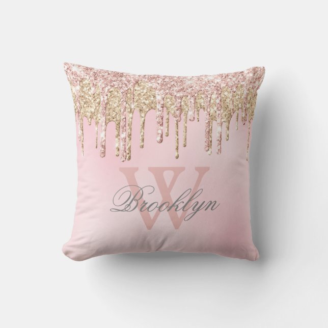 Blush Roze roze goudstaafjes Naam monogram Kussen (Voorkant)