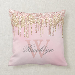 Blush Roze roze goudstaafjes Naam monogram Kussen