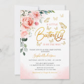 Blush roze roze goudvlindervlinderBaby shower Kaart (Voorkant)