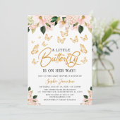 Blush roze roze goudvlindervlinderBaby shower Kaart (Staand voorkant)