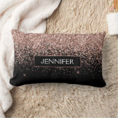 Blush roze roze goudzwart Glitter Monogram Kussen (Deken)