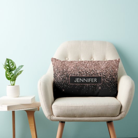 Blush roze roze goudzwart Glitter Monogram Kussen (Stoel)