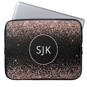 Blush roze roze goudzwart Glitter Monogram Laptop Sleeve