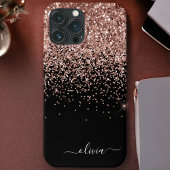 Blush roze roze goudzwart Glitter Monogram Naam Case-Mate iPhone Case