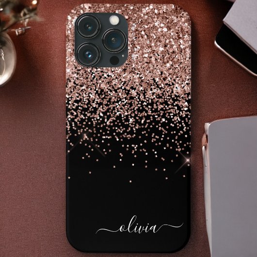 Blush roze roze goudzwart Glitter Monogram Naam Case-Mate iPhone Case