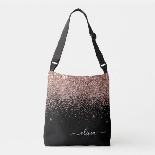 Blush roze roze goudzwart Glitter Monogram Naam Crossbody Tas