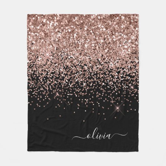 Blush roze roze goudzwart Glitter Monogram Naam Fleece Deken (Voorkant)