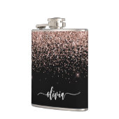 Blush roze roze goudzwart Glitter Monogram Naam Heupfles (Links)