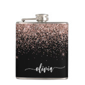 Blush roze roze goudzwart Glitter Monogram Naam Heupfles (Voorkant)