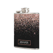 Blush roze roze goudzwart Glitter Monogram Naam Heupfles (Links)