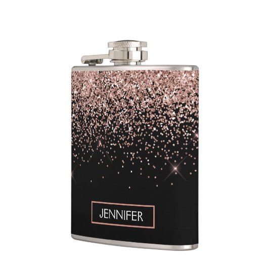 Blush roze roze goudzwart Glitter Monogram Naam Heupfles (Links)