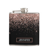 Blush roze roze goudzwart Glitter Monogram Naam Heupfles (Voorkant)