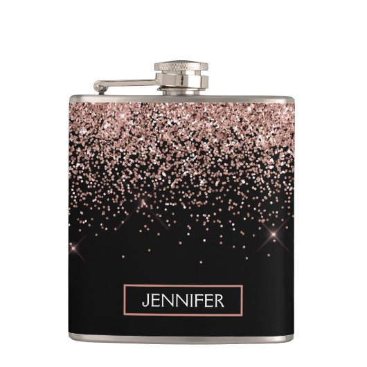 Blush roze roze goudzwart Glitter Monogram Naam Heupfles (Voorkant)