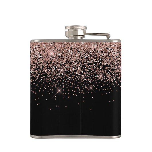 Blush roze roze goudzwart Glitter Monogram Naam Heupfles (Achterkant)