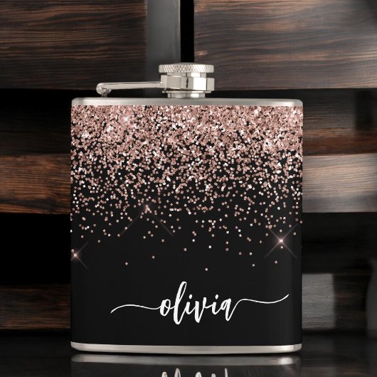 Blush roze roze goudzwart Glitter Monogram Naam Heupfles