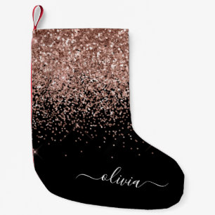Blush roze roze goudzwart Glitter Monogram Naam Kleine Kerstsok