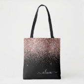 Blush roze roze goudzwart Glitter Monogram Naam Tote Bag (Voorkant)