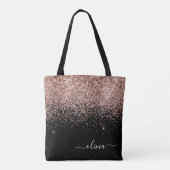 Blush roze roze goudzwart Glitter Monogram Naam Tote Bag (Achterkant)